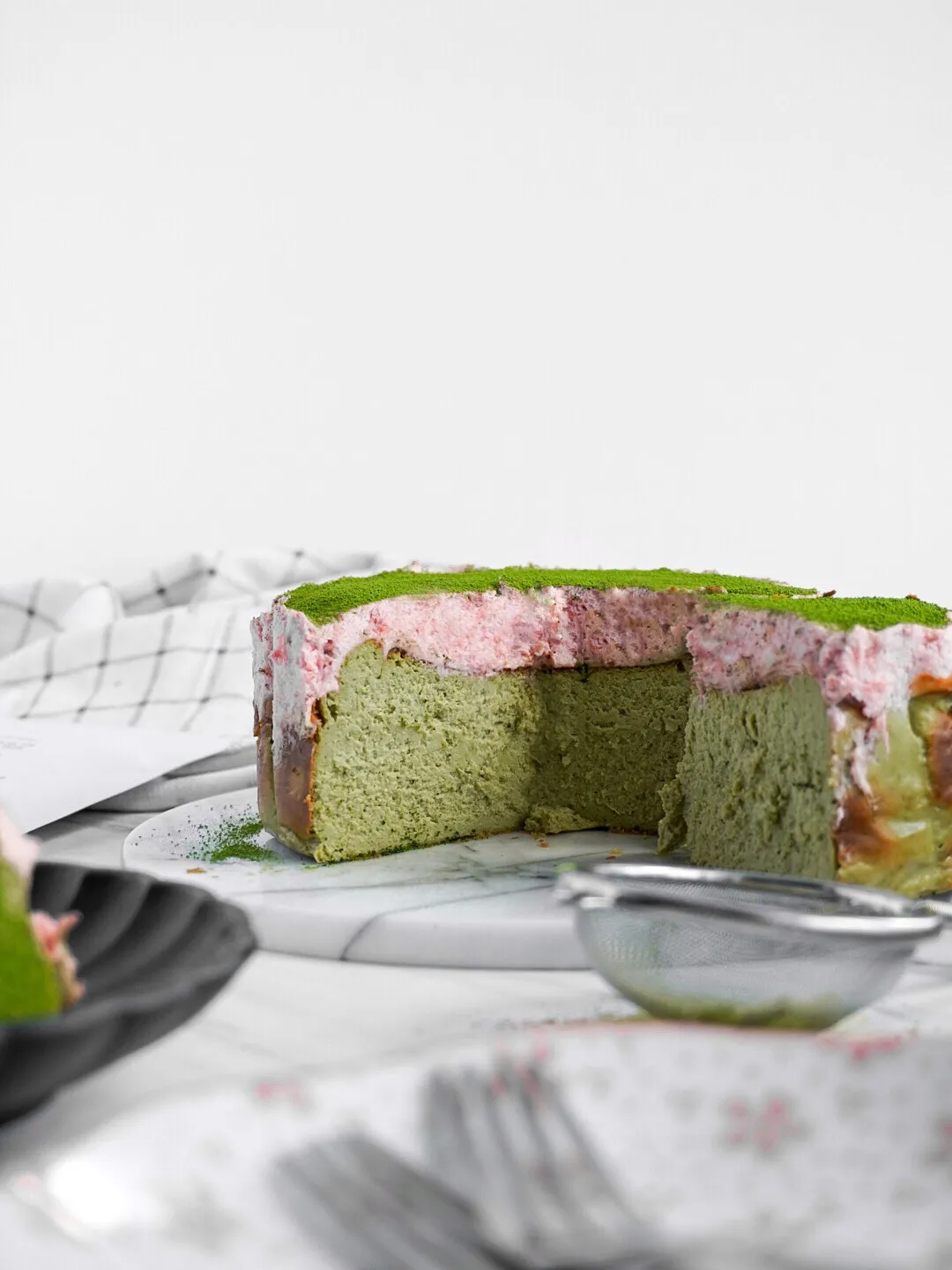 Matcha & Strawberry Basque Burnt Cheesecake