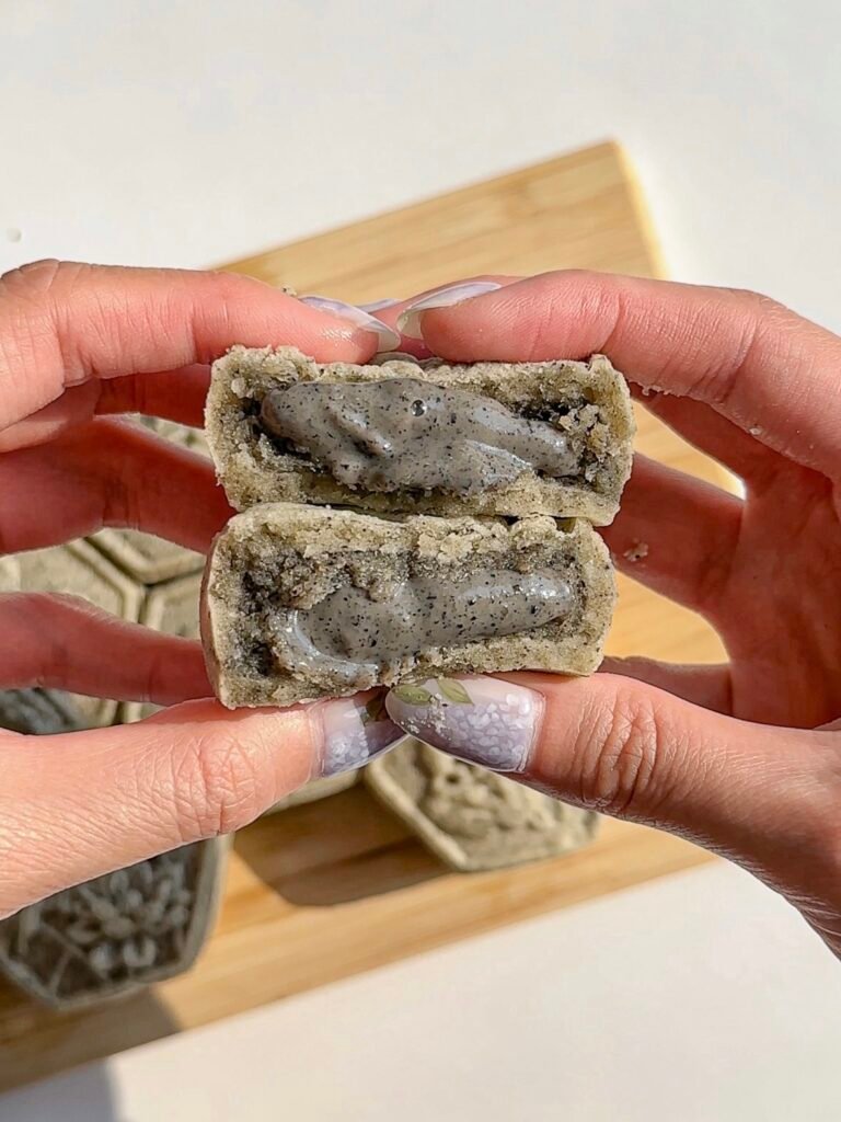 Air Fry Black Sesame Lava Mooncakes with Cookie Crust - likebyregina