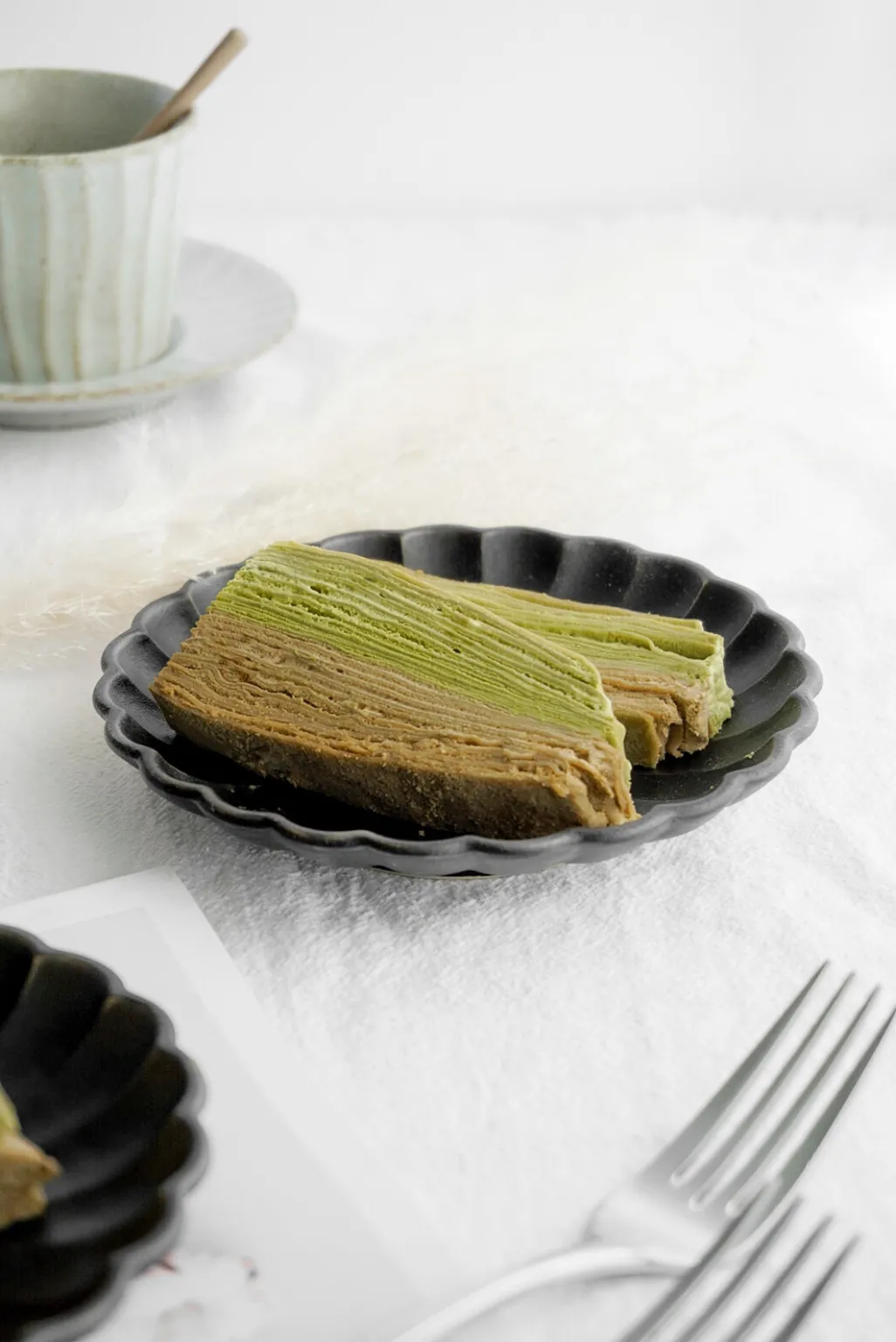 Ombré Hojicha & Matcha Mille Crepe Cake