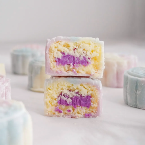 Snow Skin Mooncakes with Shredded Coconut & Purple Yam Lava - likebyregina