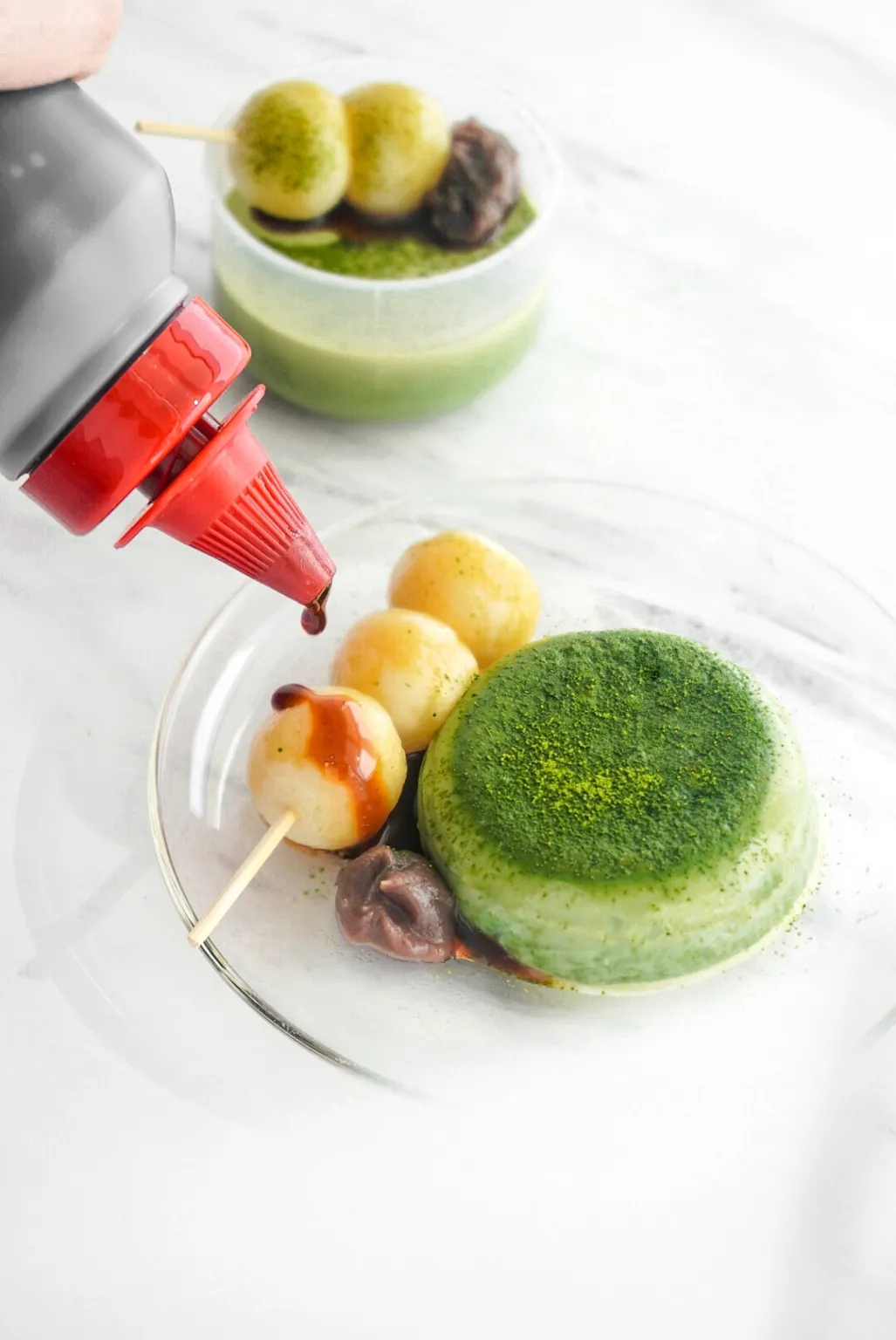 Matcha Soy Milk Pudding with Japanese Dango