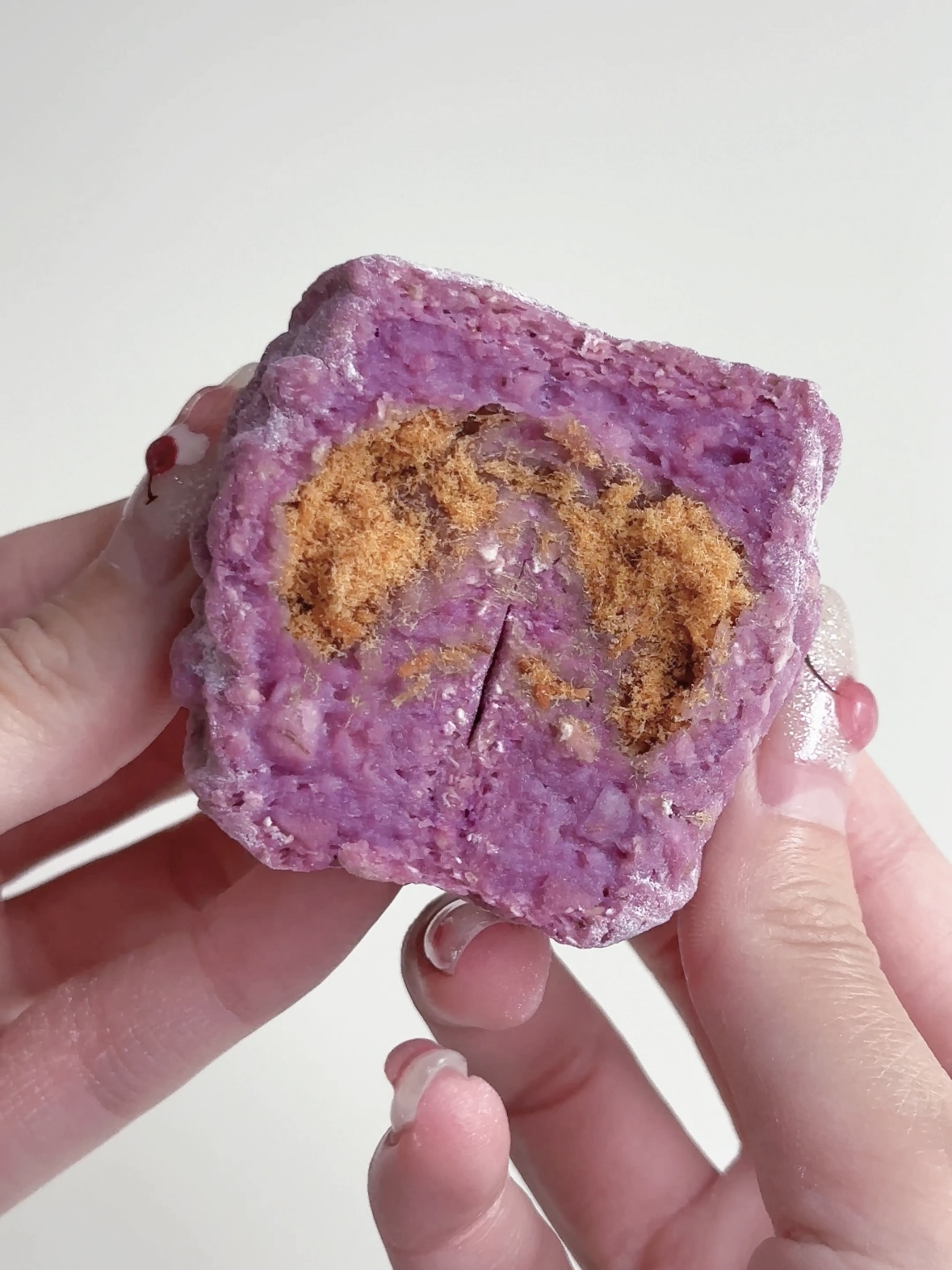 Healthy Taro Oatmeal Mooncakes with Pork Floss